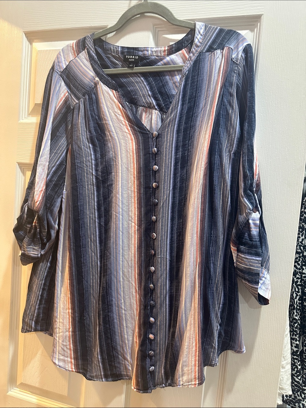 torrid Navy, Pink & White Striped Button-Front Blouse Harper